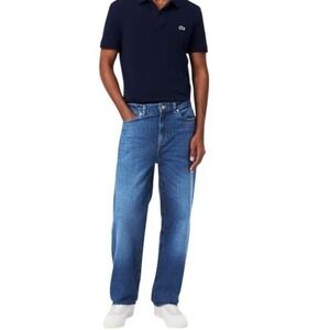 Lacoste Straight Fit Jeans Mens 32x27 Blue Medium Wash Distressed Classic Denim